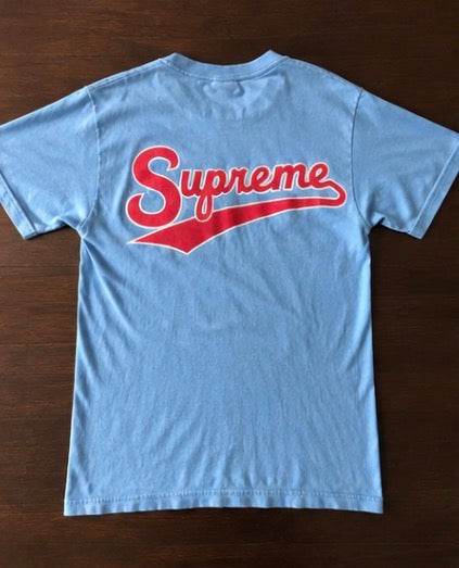 Supreme Light Blue Script Logo Tee – Size Medium