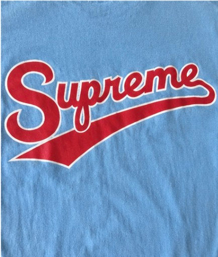 Supreme Light Blue Script Logo Tee – Size Medium